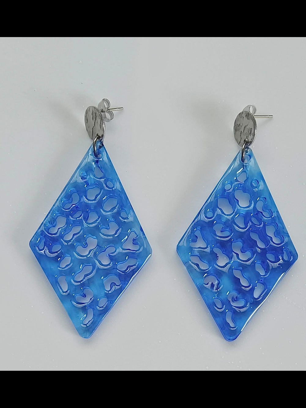 Blue Diamond Resin Dangle Earrings